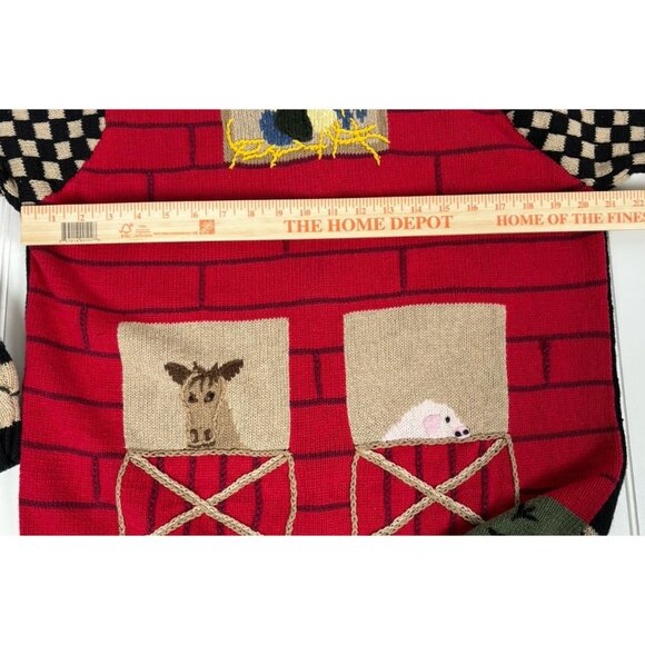 Vtg Quacker Factory Cardigan Sweater L Farm Animal Countrycore Chicken Horse Pig - Picture 4 of 7